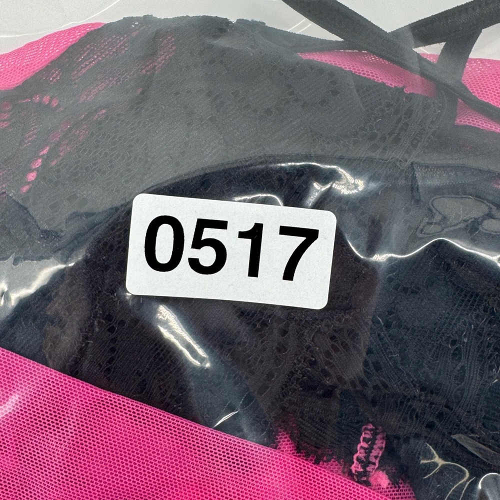 Fredericks of Hollywood Hot Pink Black Lace Mesh Halter Babydoll Chemise Medium - Picture 6 of 6